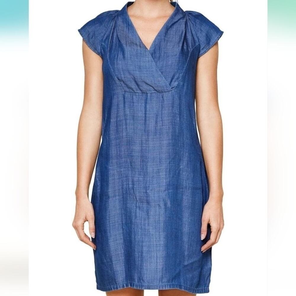 SUGAR+LIPS Chambray V Neck Cap Sleeve‎ Midi Dress Size Small